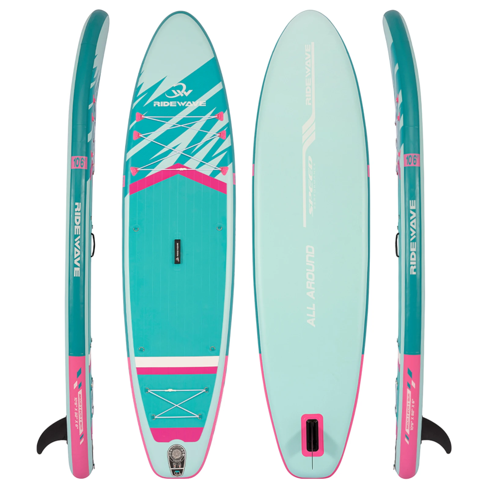 Deska SUP RIDEWAVE ALL AROUND 320 (10'6), uniwersalne, jasnoturkusowy / różowy