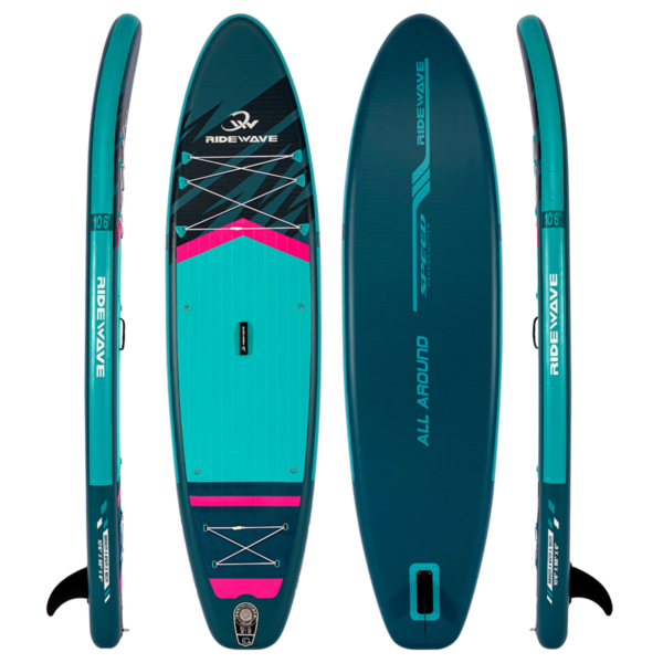 Deska SUP RIDEWAVE ALL AROUND 350 (11'5) uniwersalne + SIEDZISKO KAJAK, ciemnoturkusowy / różowy