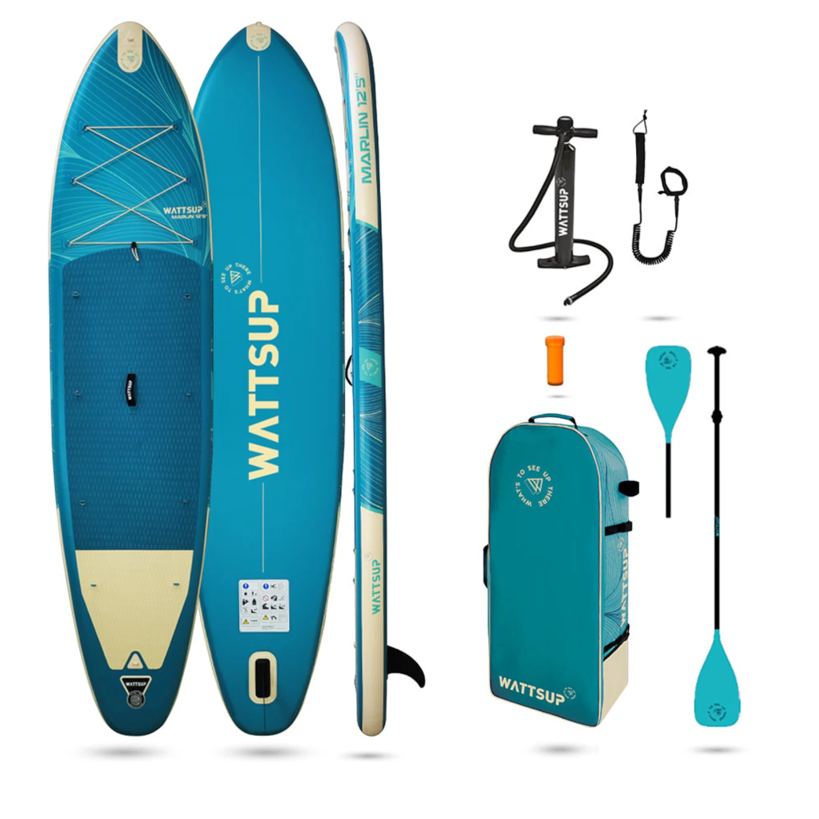 Deska SUP WATTSUP Marlin 378 (12'5), uniwersalne duże / rodzinne / Allround, ciemnoturkusowy