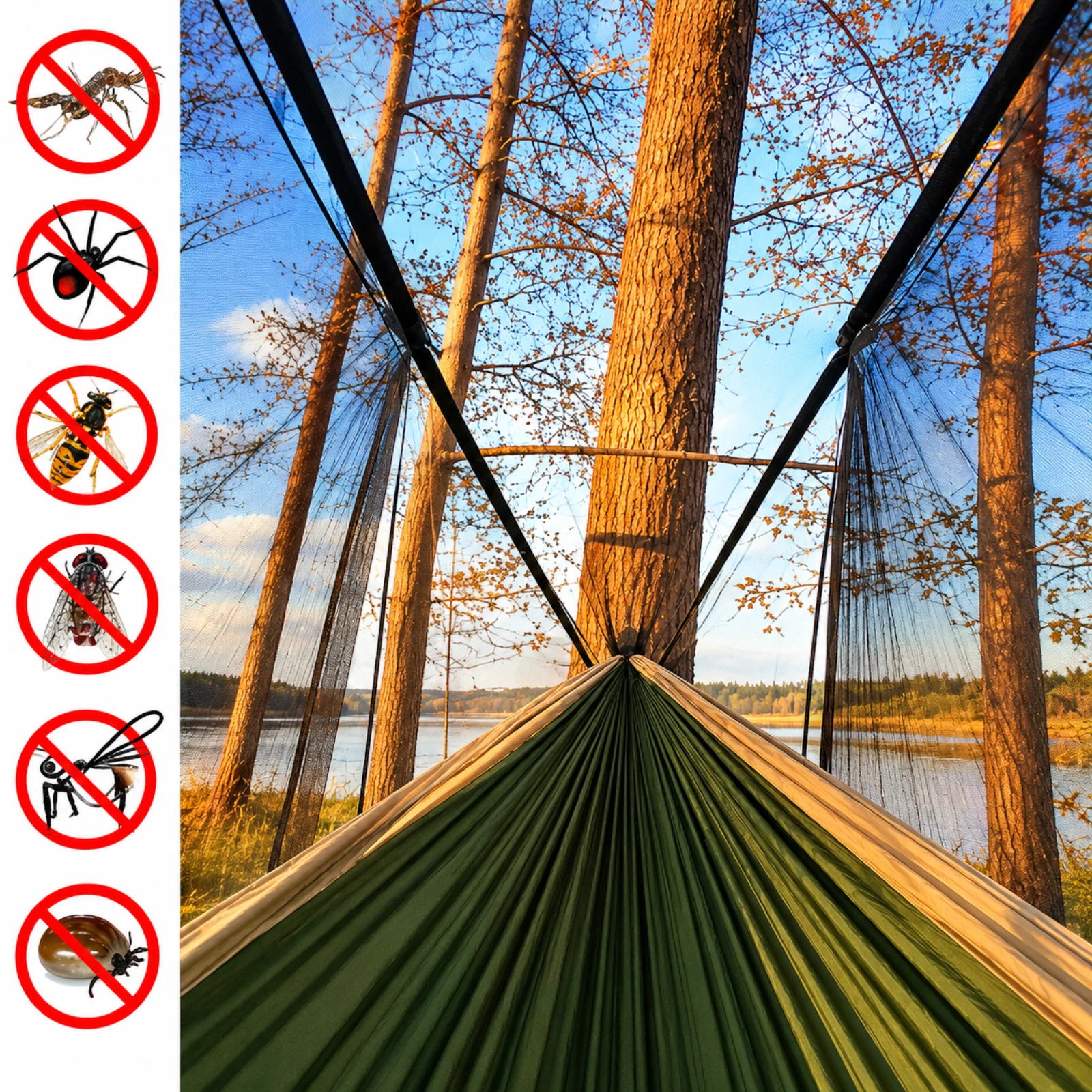 Hamak z Moskitierą Leżak Turystyczny Survivalowy Piknikowy Duży do 180 kg